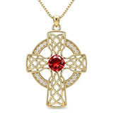 14K Gold Plated Birthstone Celtic Knotwork Cross Necklace for Women