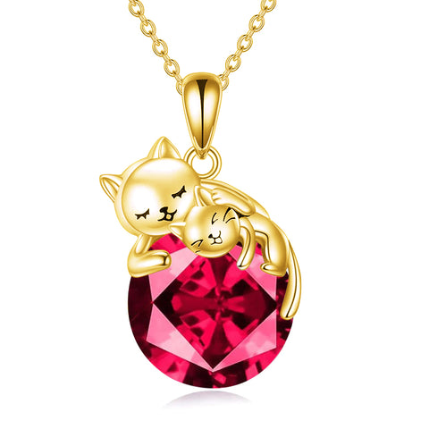 Sterling Silver Birthstone Cat Pendant Necklace