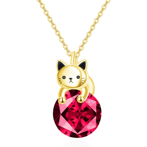 Sterling Silver Birthstone Cat Pendant Necklace