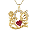 14K Gold Plated Heart Birthstone Rose Mom Butterfly Pendant Necklace for Women