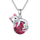 Sterling Silver Cubic Zirconia  Cat Pendant Necklace for Women