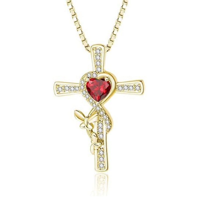 14K Gold Plated Birthstone Butterfly  Cross Pendant Necklace Anniversary Birthday for Her