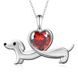 Sterling Silver Heart Birthstone  Dachshund Pendant Necklace