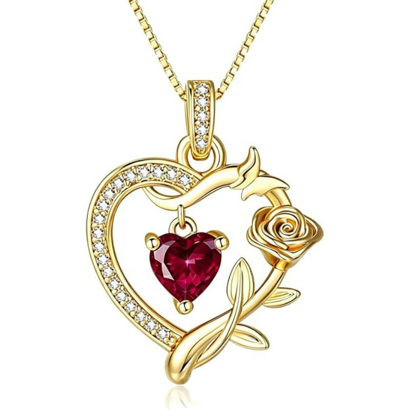 14K  Gold Plated Birthstone Rose Butterfly Pendant Necklace Everyday Jewelry Birthday Christmas Gift
