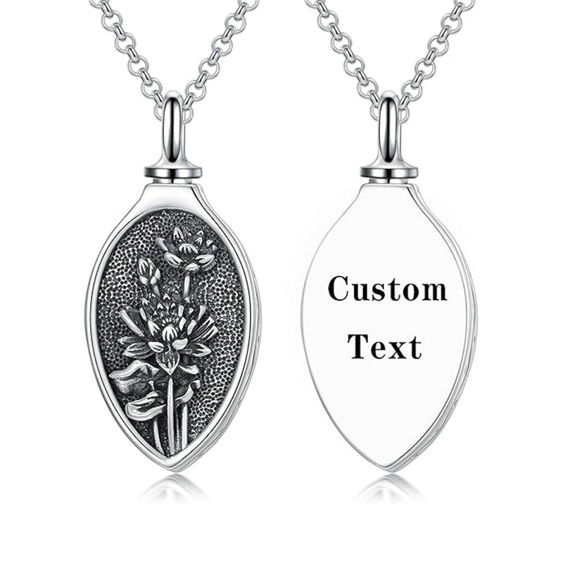 Sterling Silver 12 Month Birth Flower Urn Necklace for Ashes