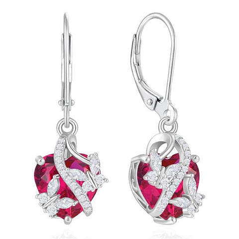 Sterling Silver Heart Birthstone Butterfly Leverback Earrings