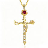 14K Gold Plated Birthstone Cross Necklace for Women Faith Necklace Christian Jewelry