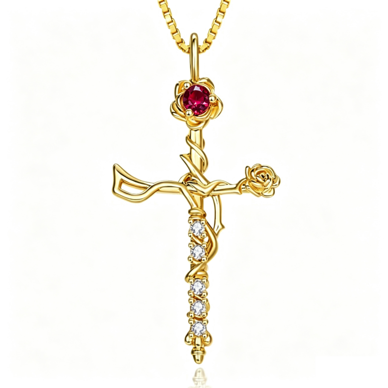 14K Gold Plated Birthstone Cross Necklace for Women Faith Necklace Christian Jewelry