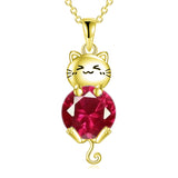 Cat Necklace 925 Silver Cat Birthstone Necklace Cat Jewelry Gift for Women Cat Lover