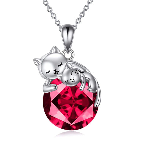 Sterling Silver Birthstone Cat Pendant Necklace