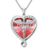 Sterling Silver Birthstone RN Medical Caduceus Pendant Necklace