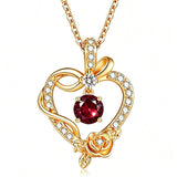 14K Gold Plated Round Birthstone Rose Flower Pendant Necklace for Women