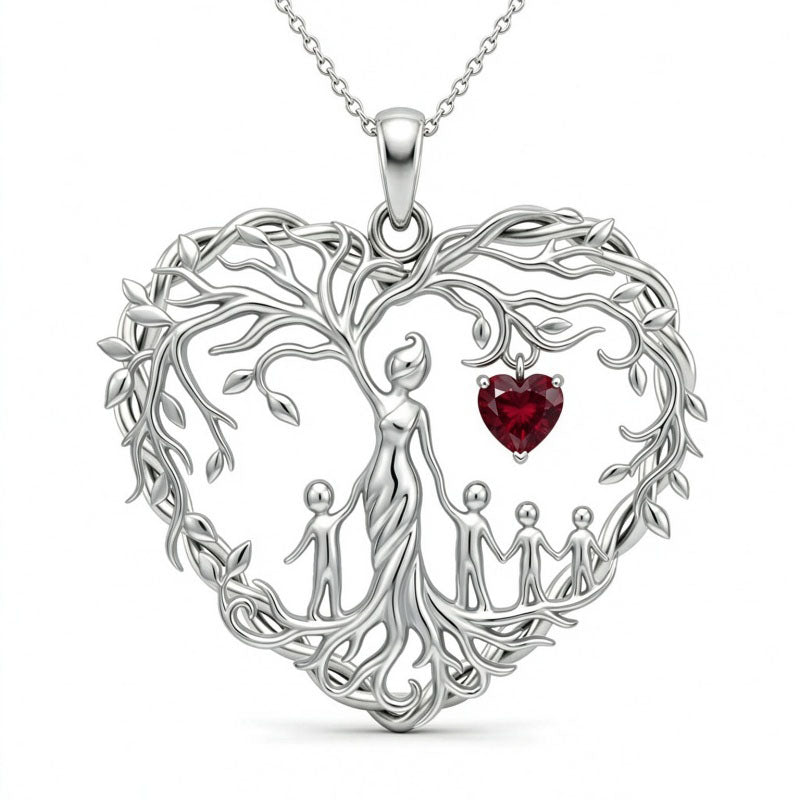 Sterling Silver Heart Pendant Birthstone Tree of Life Mother Child Family Necklace