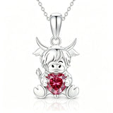 Sterling Silver Birthstone Highland Cow Pendant Necklace Birthday Christmas Gift