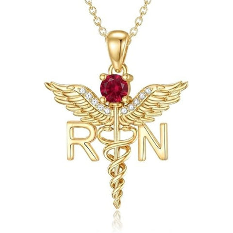 14K Gold  Plated Nurse Caduceus Necklace for Women  RN Registered Graduation Gift