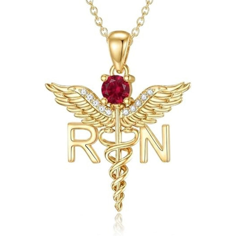 14K Gold  Plated Nurse Caduceus Necklace for Women  RN Registered Graduation Gift