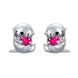Sterling Silver Birthstone Otter Stud Earrings