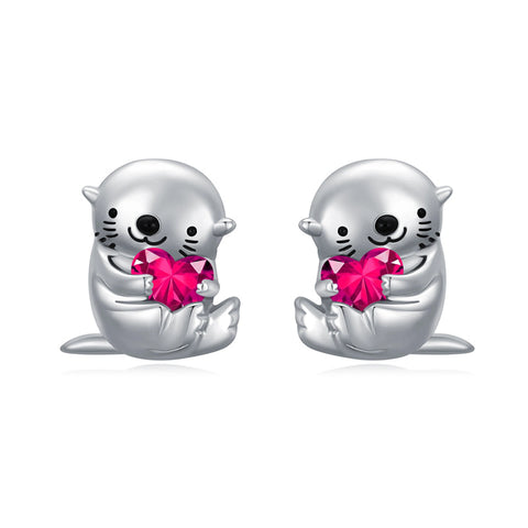 Sterling Silver Birthstone Otter Stud Earrings