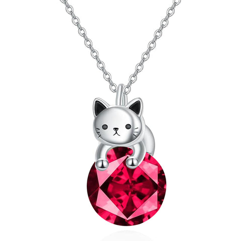 Sterling Silver Birthstone Cat Pendant Necklace