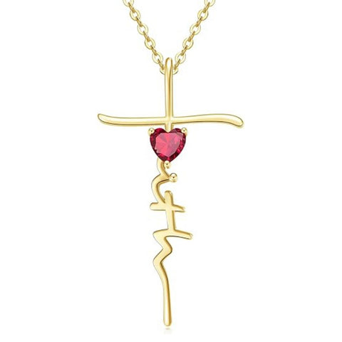 Cross Faith Heart 14K Gold Plated  Birthstone Necklaces for Women