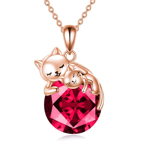 Sterling Silver Birthstone Cat Pendant Necklace