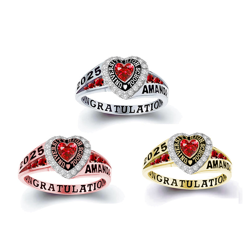 Copper  Personalized Birthstone Engraved Class Rings for Women, College Senior High School Ring