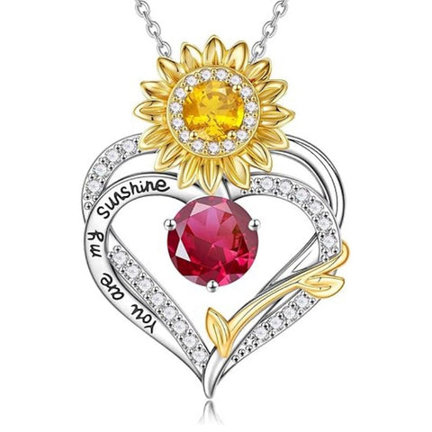 14K Gold Plated Birthstone Sunflower Pendant Necklace Anniversary Birthday Gifts for Women