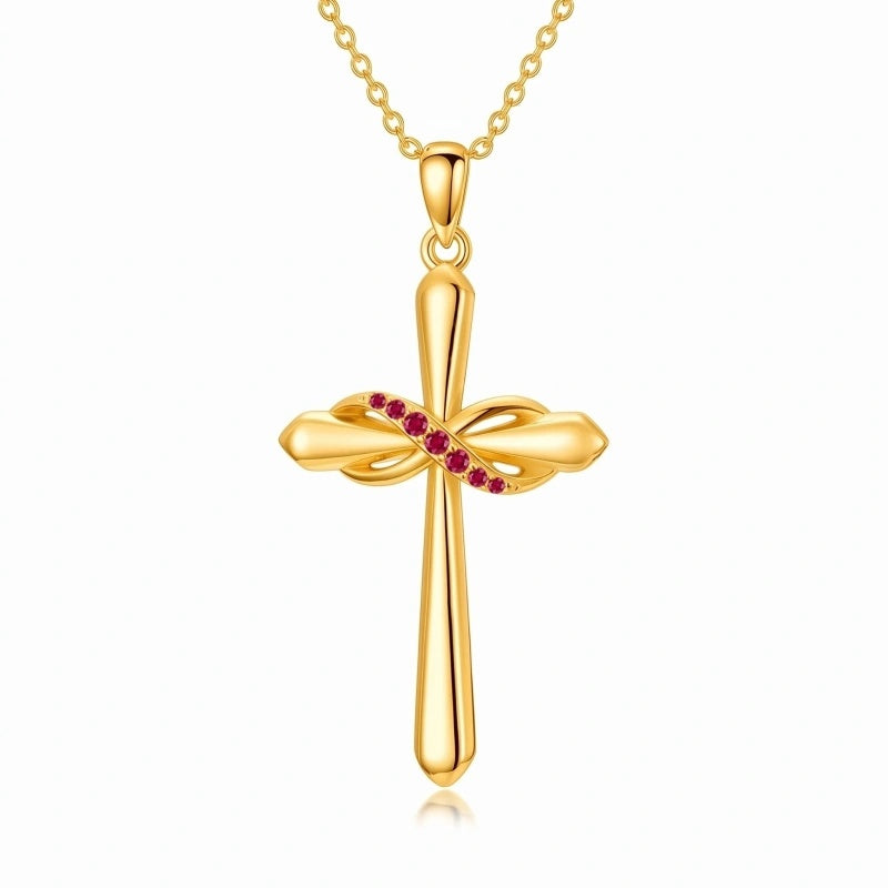 14K Gold Plated Birthstone Infinity  Cross Pendant NecklaceJewelry for Women