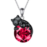 Black Cat Animal Necklace with Birthstone Sterling Silver Gift for Mother Women