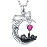 Cat Necklace 925 Silver Cat Birthstone Necklace Cat Jewelry Gift for Women Cat Lover