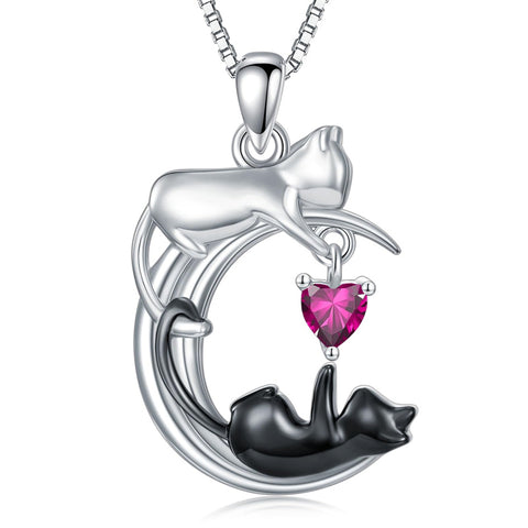 Silver Cat 12 Month Birthstone Pendant Necklace