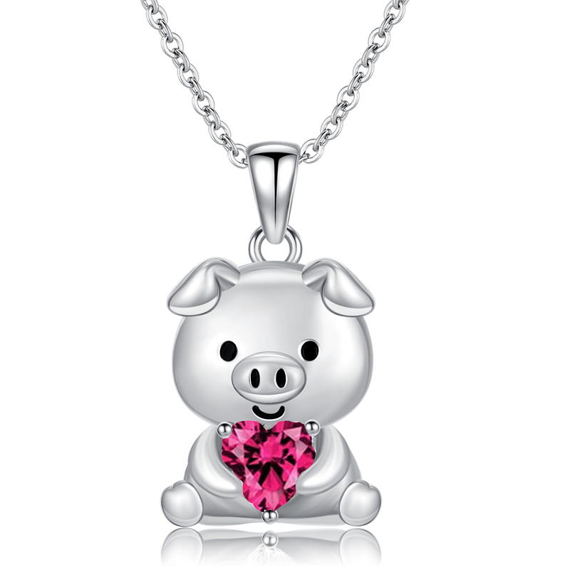 Sterling Silver 12 Month Birthstones Pig Pendant Necklace