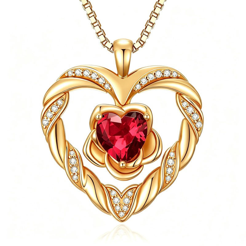 14K Gold Plated  Birthstone Rose Flower Heart Necklaces for Women  Birthday Christams Valentine's Day Jewelry Gift