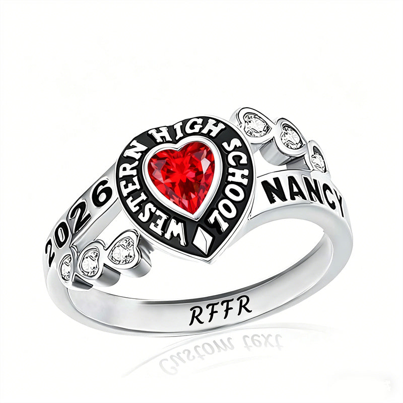 Sterling Silver Personalized Birthstone Engraved Class Rings for Women, College Senior High School Ring