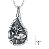 Sterling Silver Personalized Engraved Teardrop Birth Flower Urn Necklace for Ashes