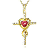 14K Gold Plated Dainty Heart Birthstone Pendant Cross Necklace for Women Religious Gift