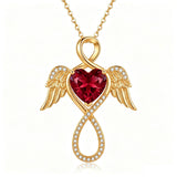 14K Gold Plated 12-Month Birthstone Infinity Angel Wings Pendant Necklace for Women