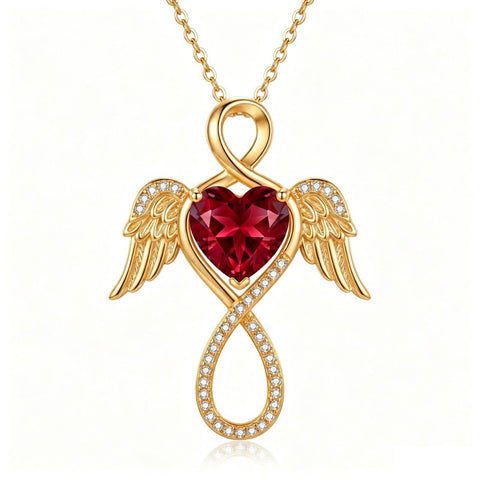 14K Gold Plated 12-Month Birthstone Infinity Angel Wings Pendant Necklace for Women