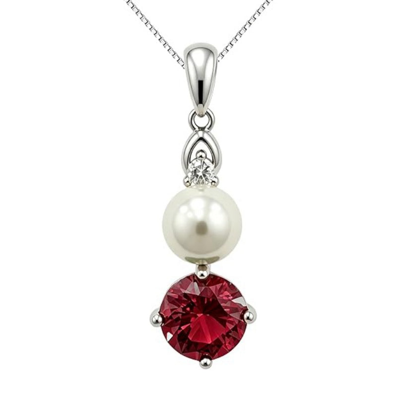 14K Gold Plated Birthstone 8MM  Round Pearl Pendant Necklace for Women