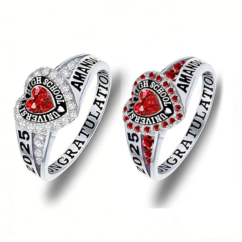 Copper Personalized Birthstone Engraved Class Rings for Women, College Senior High School Ring