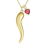Heart Birthstone 14K Gold Plated Italian Horn Pendant Necklace Anniversary Birthday Gifts for Her