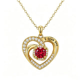 14K Gold Plated  Birthstone Heart Pendant  Necklace for Women Engraved with  I Love You