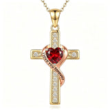 14K Gold Plated  Birthstone Cross Necklace Engraved I Love You Forever