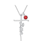 Sterling Silver Birthstone Sister Cross Pendant Necklace