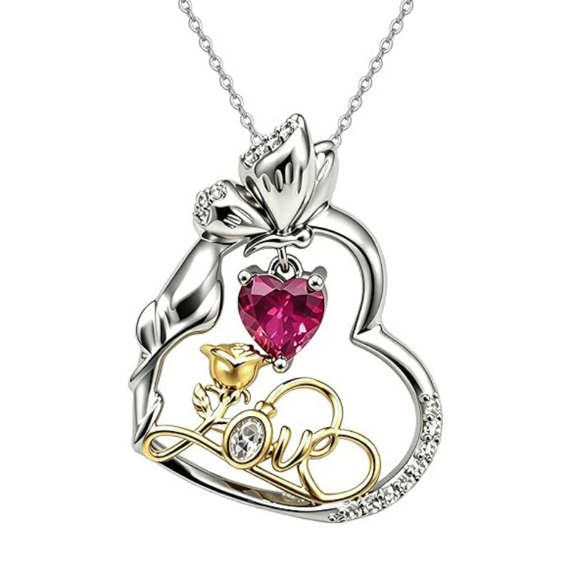 14K Gold Plated Birthstone Love Rose Pendant Necklace Anniversary Christmas Birthday Jewelry Gifts for Women