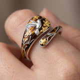 Sterling Silver Turquoise Hummingbird Butterfly Sunflower Adjustable Spoon Ring