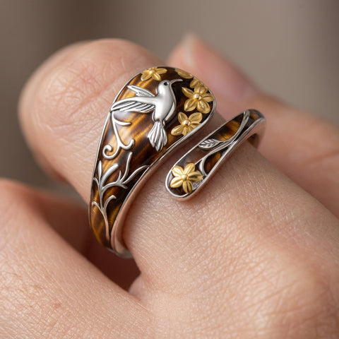 Sterling Silver Turquoise Hummingbird Butterfly Sunflower Adjustable Spoon Ring