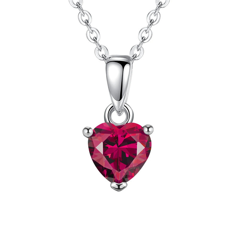 Sterling Silver Heart-Shaped 12 Month Birthstone Cubic Zirconia Pendant Necklace, Valentine's Day Gift
