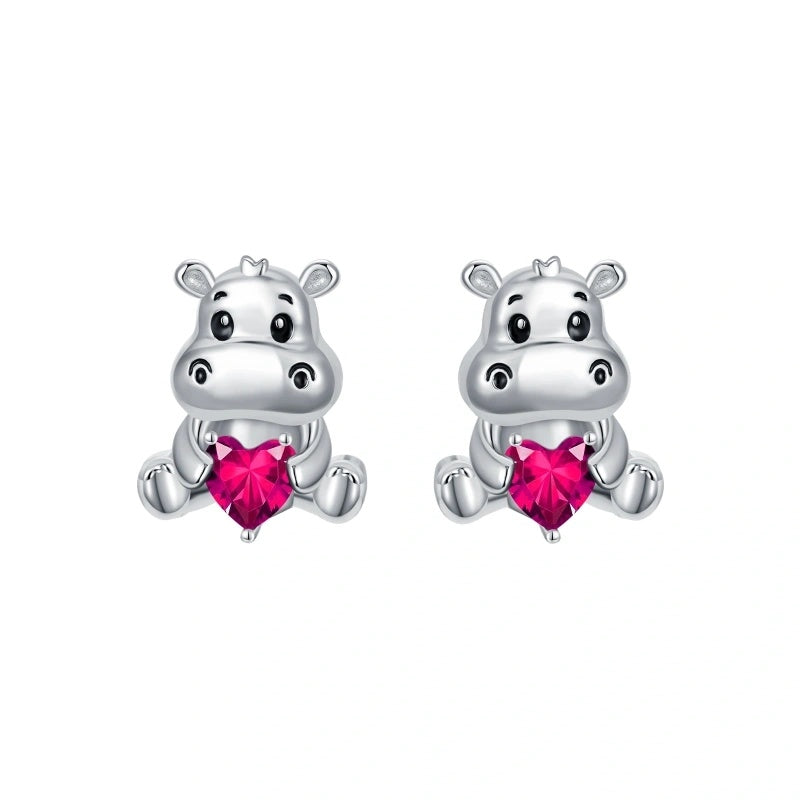Sterling Silver Birthstone Otter Hippo Stud Earrings