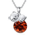 Sterling Silver Cubic Zirconia Teddy Bear Pendant Necklace Christmas Gifts for Women